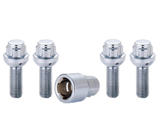 Bezpečnostné kolesové skrutky M12x1.5 L28 guľa R13, dĺžka závitu 28 mm, kľúč 19