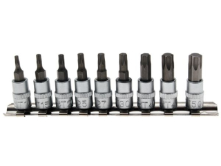 Zástrčné hlavice 1/4" TORX T10-T50, sada 9 ks na lište - BGS 2164