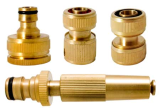 Záhradná sada 4 ks - hubica, adaptér 1/2" a 3/4", rýchlospojky, mosadz