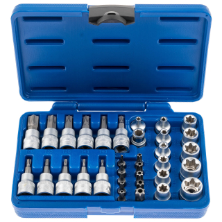 Sada TORX - nástrčné a zástrčné hlavice a bity 3/8", rôzne rozmery, 34 kusov