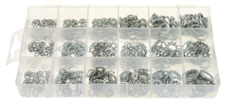 Podložky pružné - perovky a vejárovité, rôzne rozmery, pozinkované, sada 720 kusov